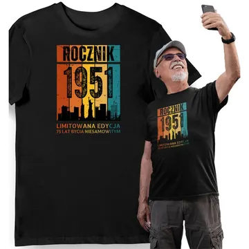 Koszulka męska na 75 urodziny 1951 limitowana edycja czarna