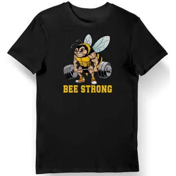 Koszulka męska z pszczółką BEE STRONG siłownia czarna