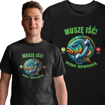 Koszulka muszę iść ryby dzwonią czarna