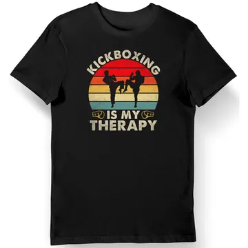 Koszulka męska retro Kickboxing z napisem "kickboxing is my therapy" czarna