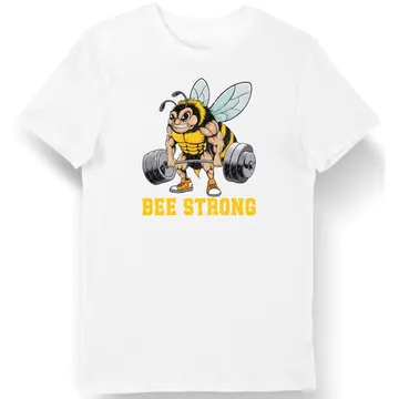 Koszulka męska z pszczółką BEE STRONG siłownia biała