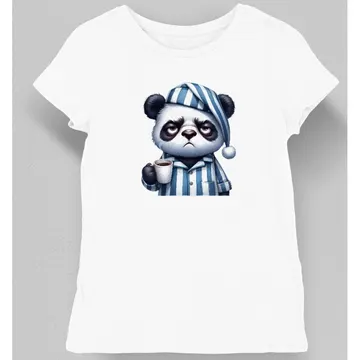 Koszulka damska zaspana panda z kawą biała