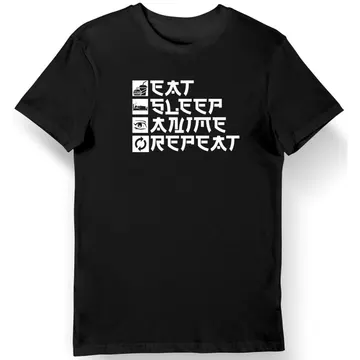 Koszulka męska anime z napisem "Eat Sleep Anime Repeat" czarna