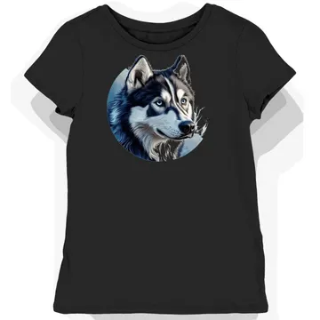 Koszulka damska czarna z motywem niebieskiego husky