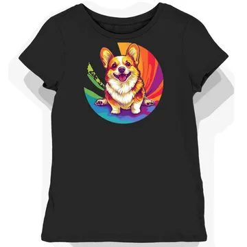Koszulka damska czarna z grafiką roztańczonego corgi