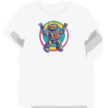 Koszulka damska biała z grafiką robota w stylu lo-fi
