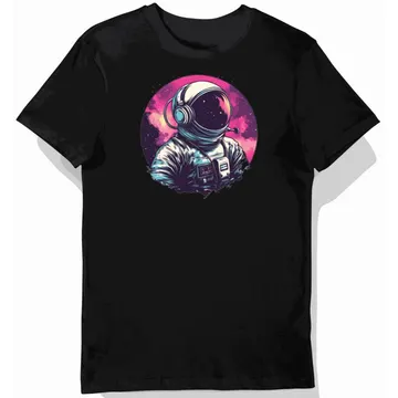 Koszulka męska czarna z grafiką astronauty słuchającego muzyki