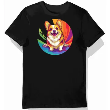 Koszulka męska czarna z motywem groovy corgi dla fanów psów retro