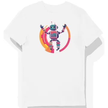 Koszulka męska biała z motywem robota w stylu lofi