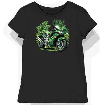 Koszulka damska czarna Motocyklowa Elegancja Kawasaki