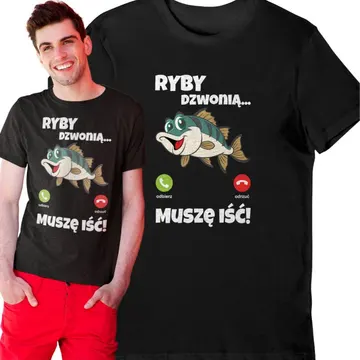 Koszulka ryby dzwonią muszę iść czarna