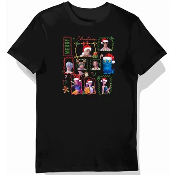 Koszulka dziecięca czarna, postacie świąteczne, merry kpop świąteczna prezent