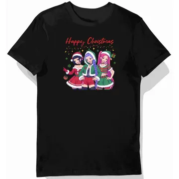 Koszulka dziecięca czarna z motywem happy christmas, kpop świąteczna prezent