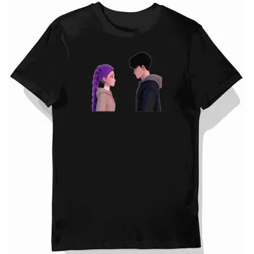 Koszulka dziecięca czarna, para, fioletowe włosy