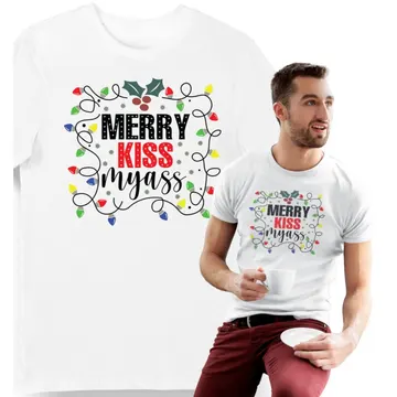 Koszulka męska świąteczna "Merry Kiss my.." święta biała