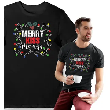 Koszulka męska świąteczna "Merry Kiss my.." święta czarna