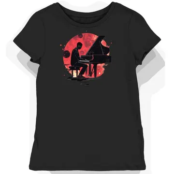 Koszulka damska czarna z motywem pianisty