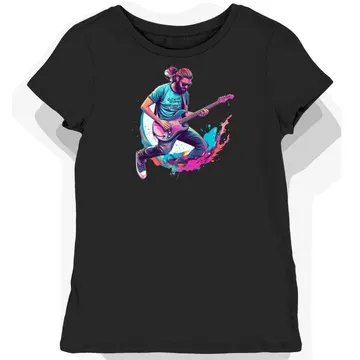 Koszulka damska czarna z nadrukiem gitarzysty dla fanów muzyki