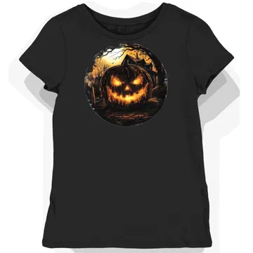 Koszulka damska czarna z motywem dyni dla fanów horroru halloween