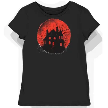 Koszulka damska czarna z motywem nawiedzonego domu halloween(32)
