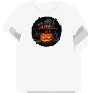 Koszulka damska biała z nadrukiem dyni w nawiedzonym stylu halloween