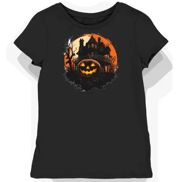 Koszulka damska czarna z grafiką pomarańczowej dyni halloween