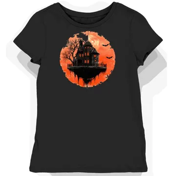 Koszulka damska czarna z motywem nawiedzonych domów dla fanów horroru halloween