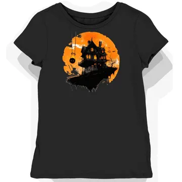 Koszulka damska czarna z motywem nawiedzonych domów halloween(4)