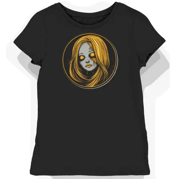 Koszulka damska czarna z motywem złotej lalki Annabelle