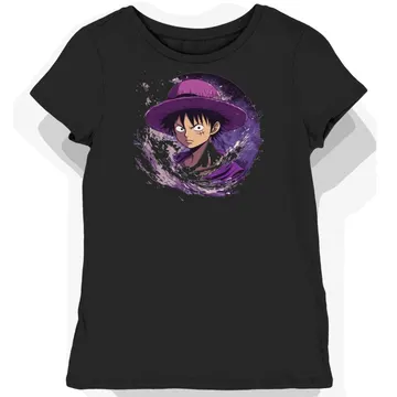 Koszulka damska czarna z motywem kapelusza anime
