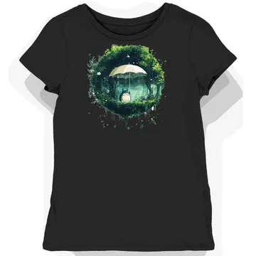 Koszulka damska czarna z motywem Totoro i parasolem