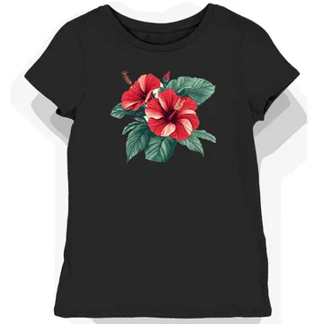 Koszulka damska czarna z motywem hibiskusa