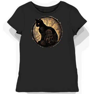 Koszulka damska czarna z motywem kotów steampunk
