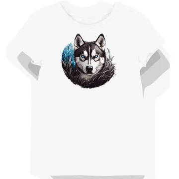 Koszulka damska biała z nadrukiem niebieskiego Husky