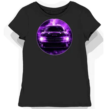 Koszulka damska czarna z motywem purpurowego Dodge'a