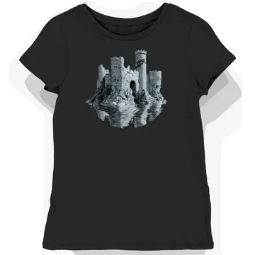 Koszulka damska czarna z nadrukiem średniowiecznego zamku