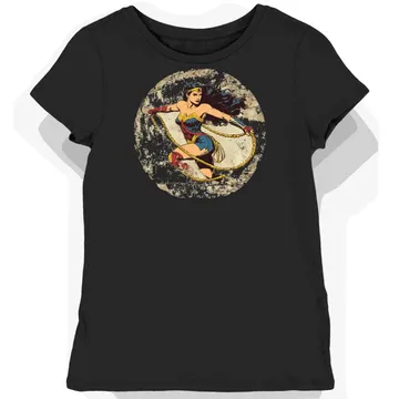 Koszulka damska czarna z motywem Wonder Woman i magicznego lassa
