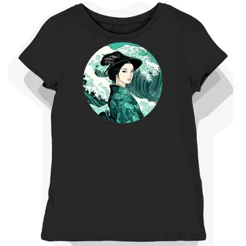 Koszulka damska czarna z motywem teal kimono