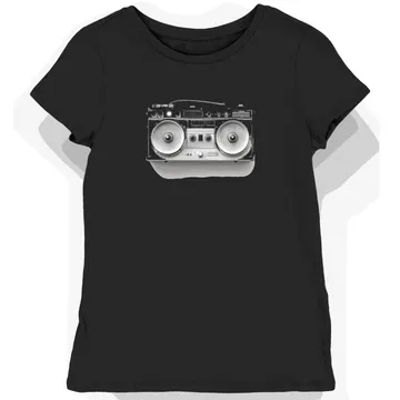 Koszulka damska czarna z nadrukiem boomboxa retro