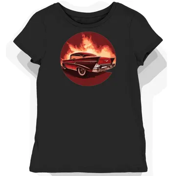 Koszulka damska czarna z nadrukiem czerwonego Chevroleta Bel Air