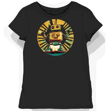 Koszulka damska czarna z motywem złotego robota retro