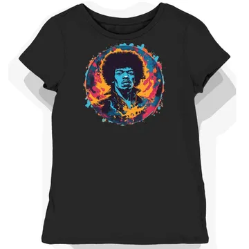 Koszulka damska czarna z grafiką Jimi Hendrix płomienie