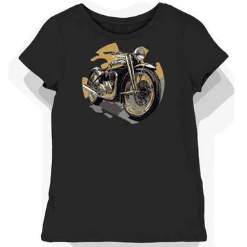 Koszulka damska czarna z motocyklowym stylem chromu i złota