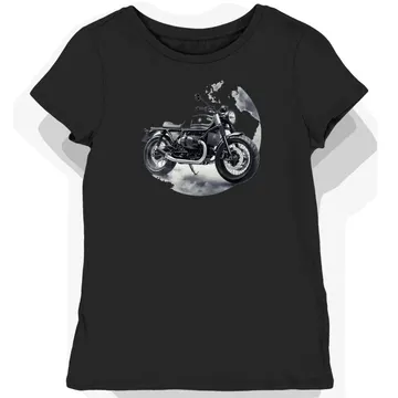 Koszulka damska czarna z futurystycznym motywem motocykla Moto Guzzi