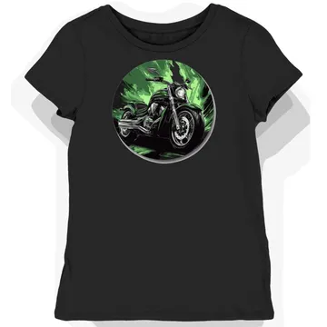 Koszulka damska czarna Motocyklowa Stylowa Kawasaki w Blasku Natury