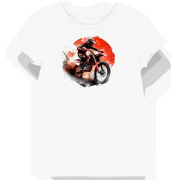 Koszulka damska biała z artystycznym motywem motocykla w kurzawie