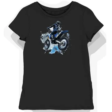 Koszulka damska czarna z motywem skaczącego motocyklisty