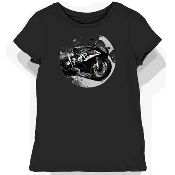 Koszulka damska czarna z motywem dynamicznego motocykla wyścigowego