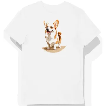 Koszulka męska biała z nadrukiem corgi na słońcu