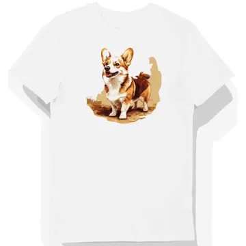 Koszulka męska biała z grafiką psa corgi w słońcu